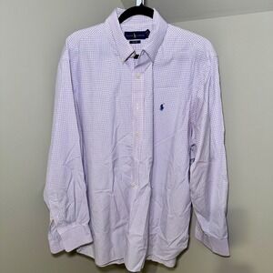Ralph Lauren Mens Easy Care Check‎ Button Down Shirt 18 34/35 Pink Navy White